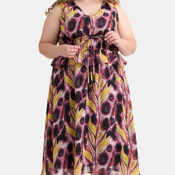 Terra & Sky Dresses & Skirts - Vibrant Abstract Sleeveless Women’s Plus Size Peplum Midi Dress 16W-18W